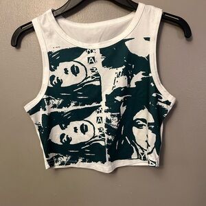 SHEIN shirt - white with green graphic print sleeveless cropped